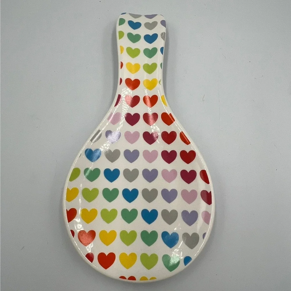 Dabney Lee Rainbow Heart Ceramic Spoon Rest 9 Inch Multicolor New